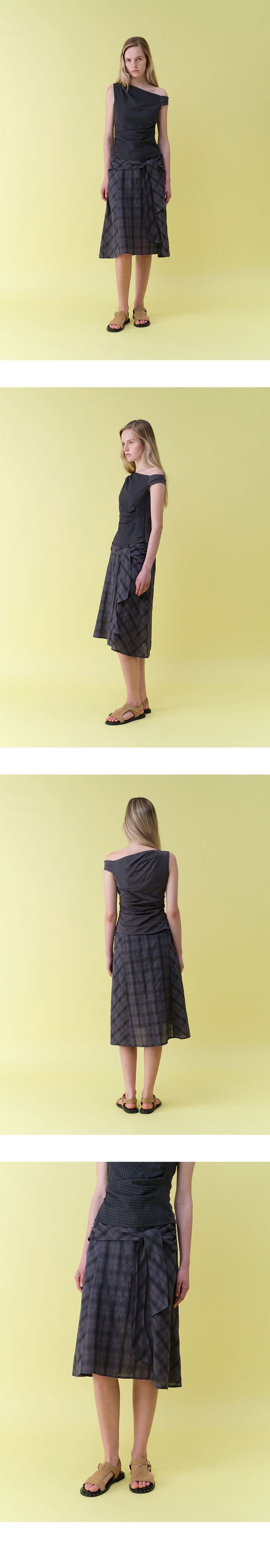 Tie-Detail Layered Check Skirt — vue 5