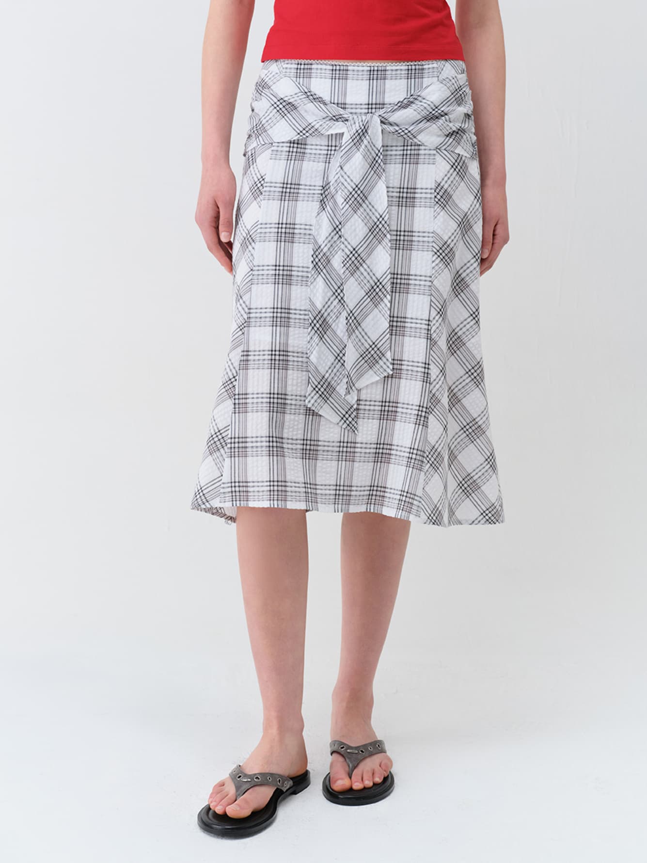 Tie-Detail Layered Check Skirt — vue 1