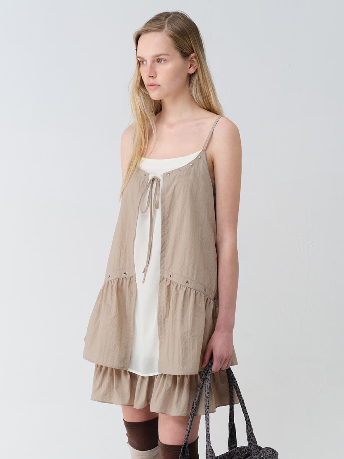 Contrast Eyelet Mini Dress — vue 2