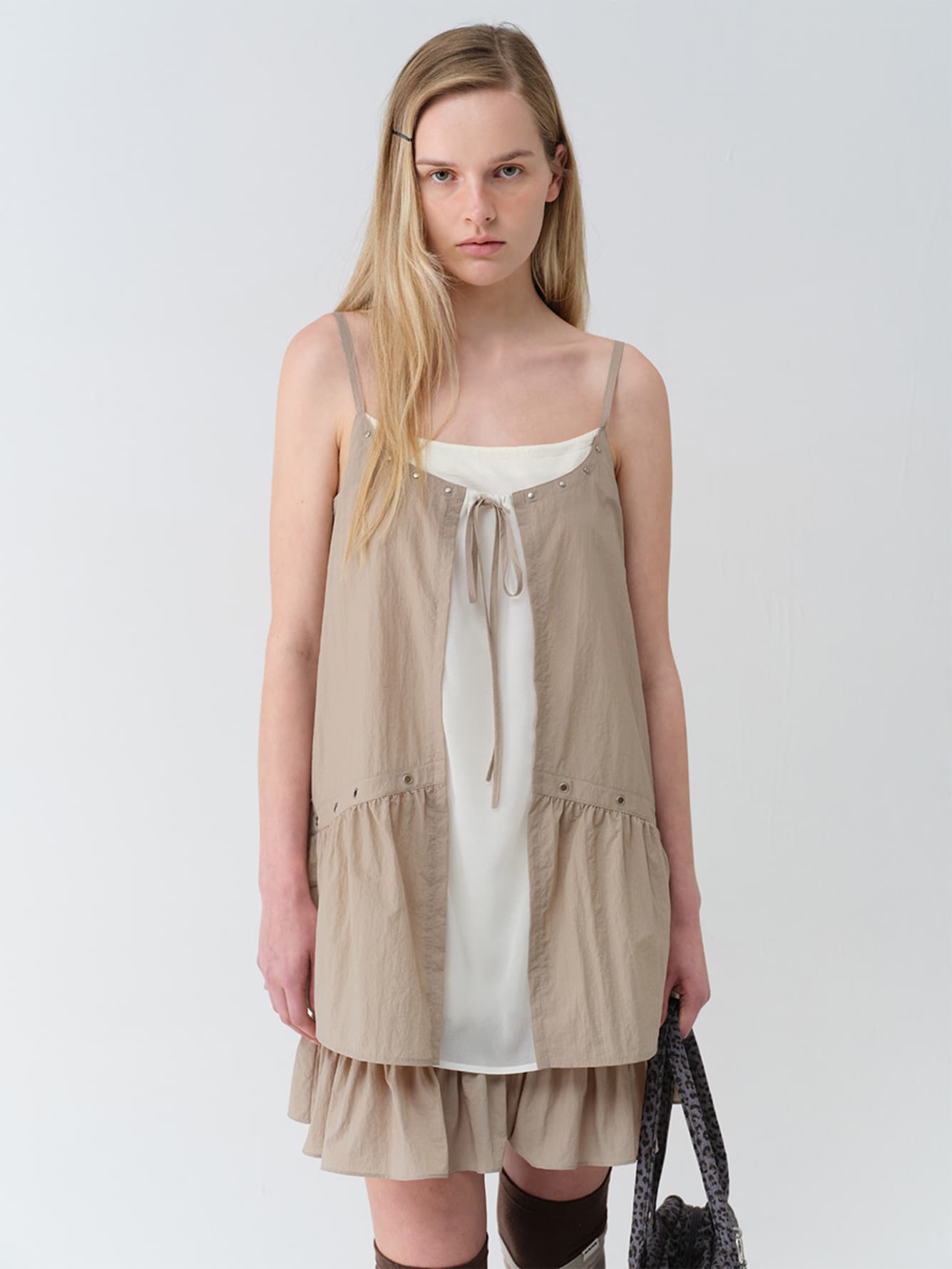 Contrast Eyelet Mini Dress — vue 3