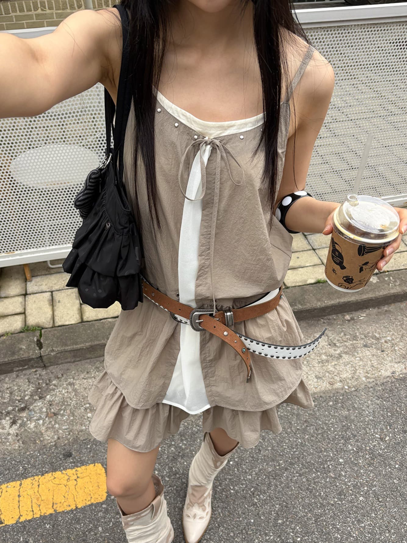Contrast Eyelet Mini Dress