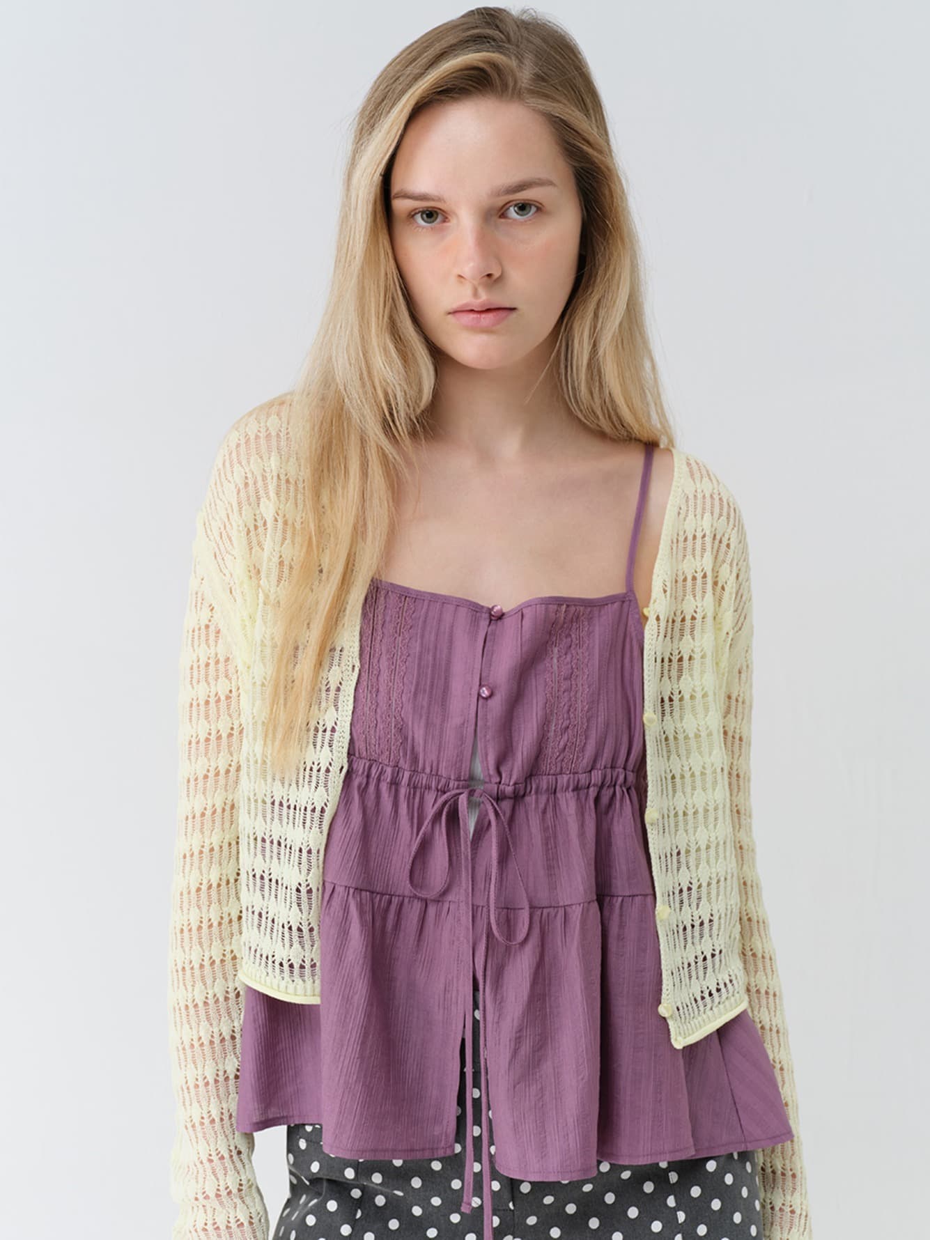 Linen Openwork Knit Cardigan