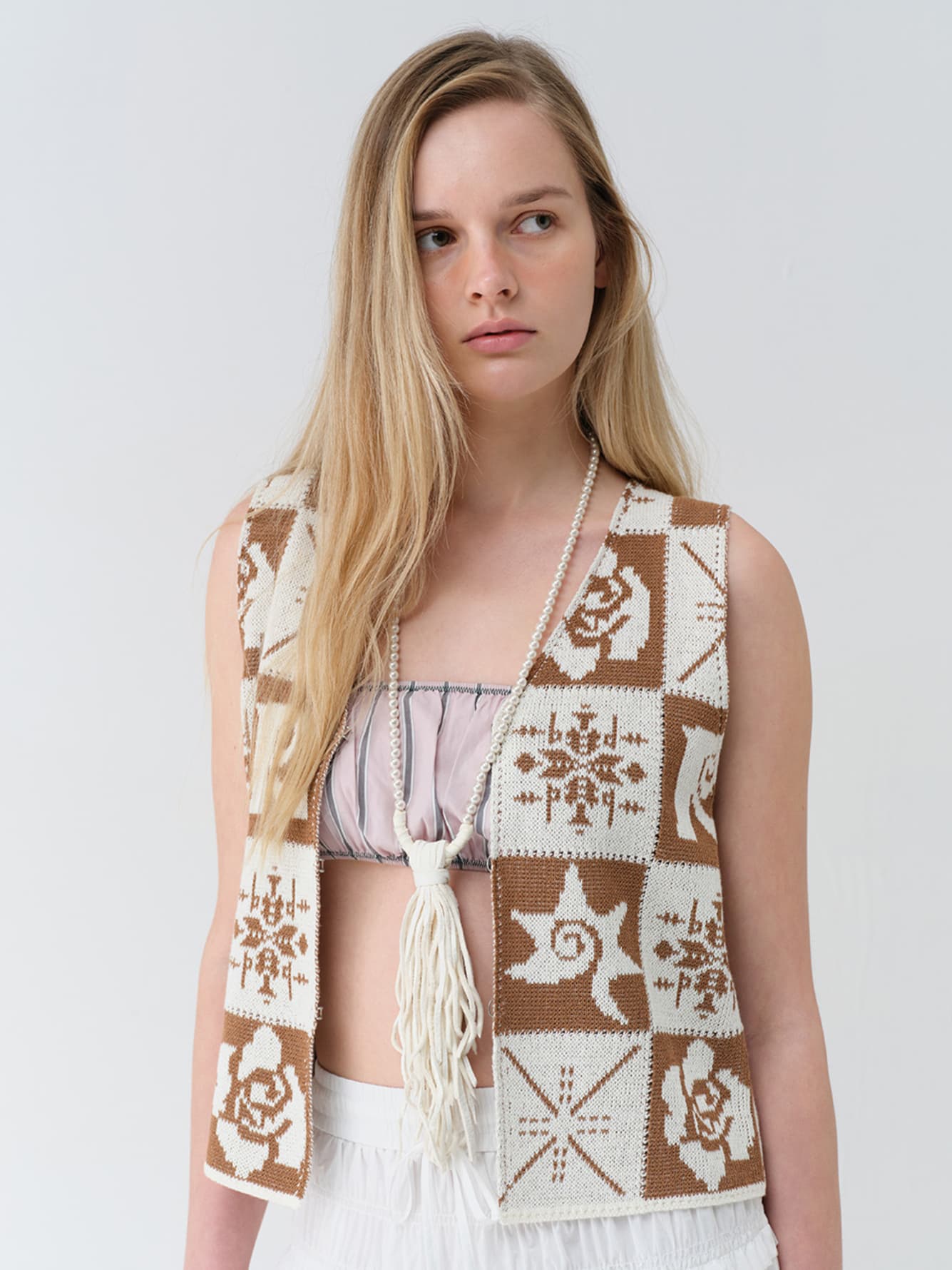 Vintage Rose Crochet Knit Vest — vue 2