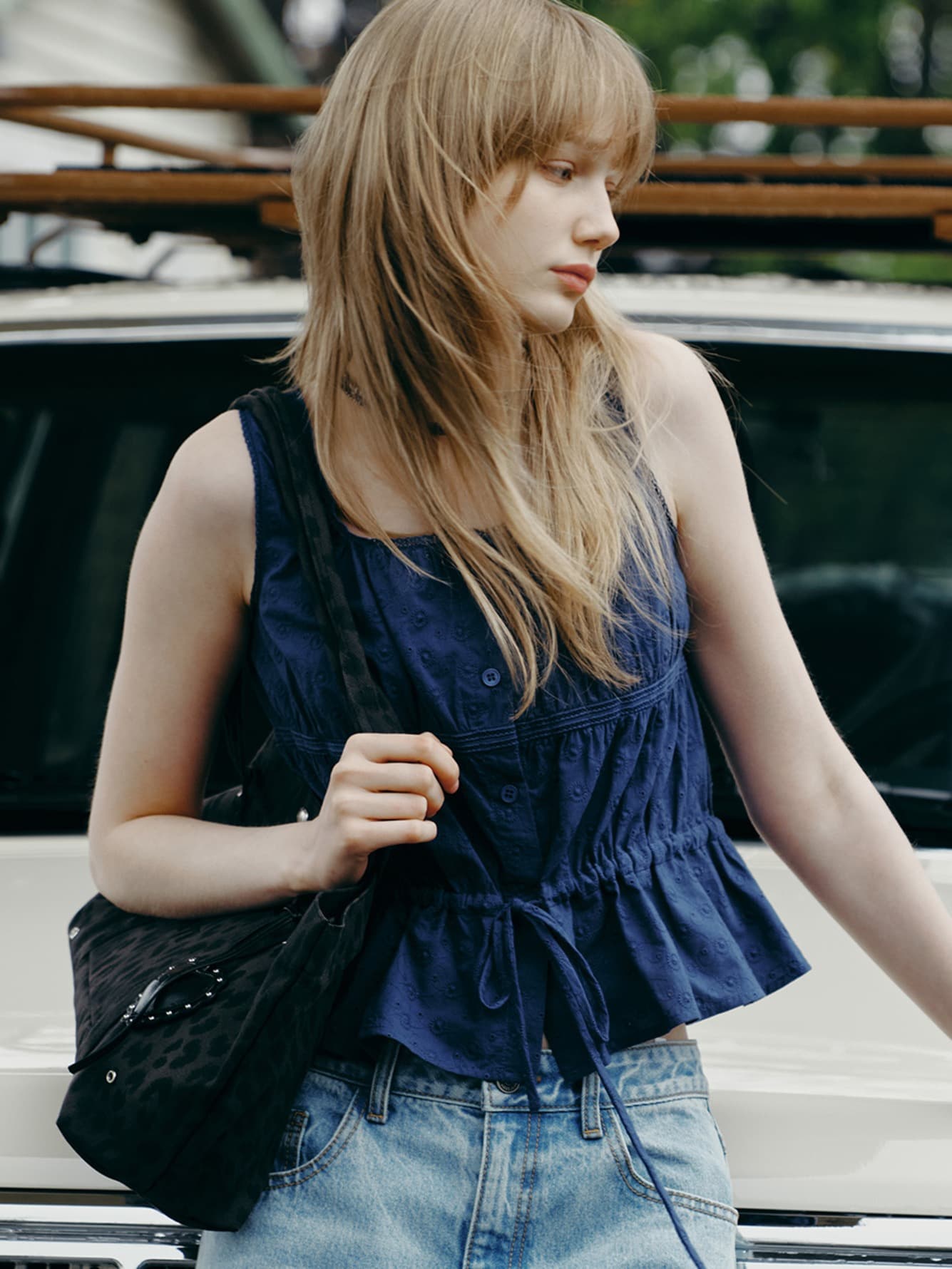 Floral Eyelet Sleeveless Blouse