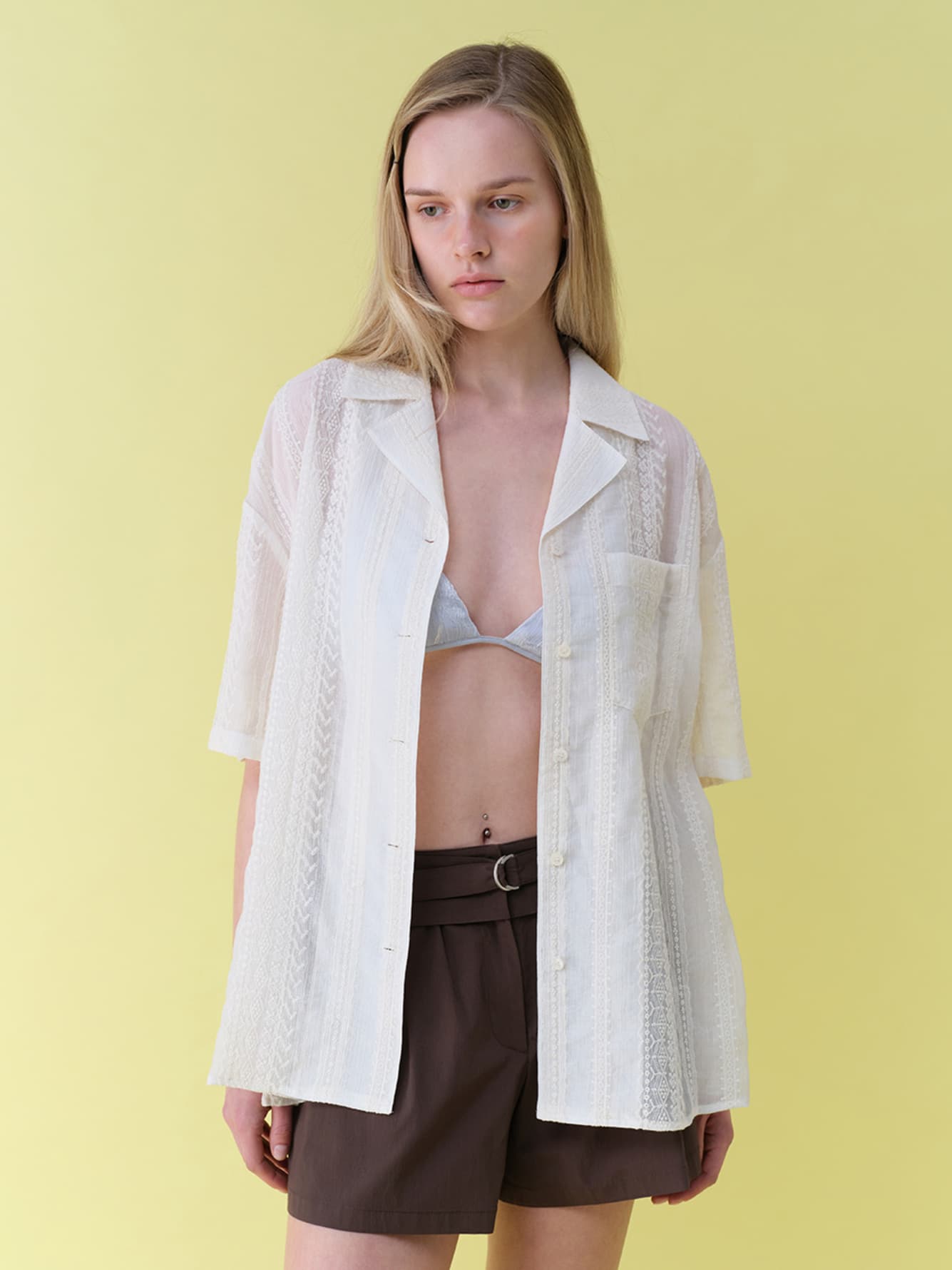 Open-Collar Embroidered Shirts in Ivory