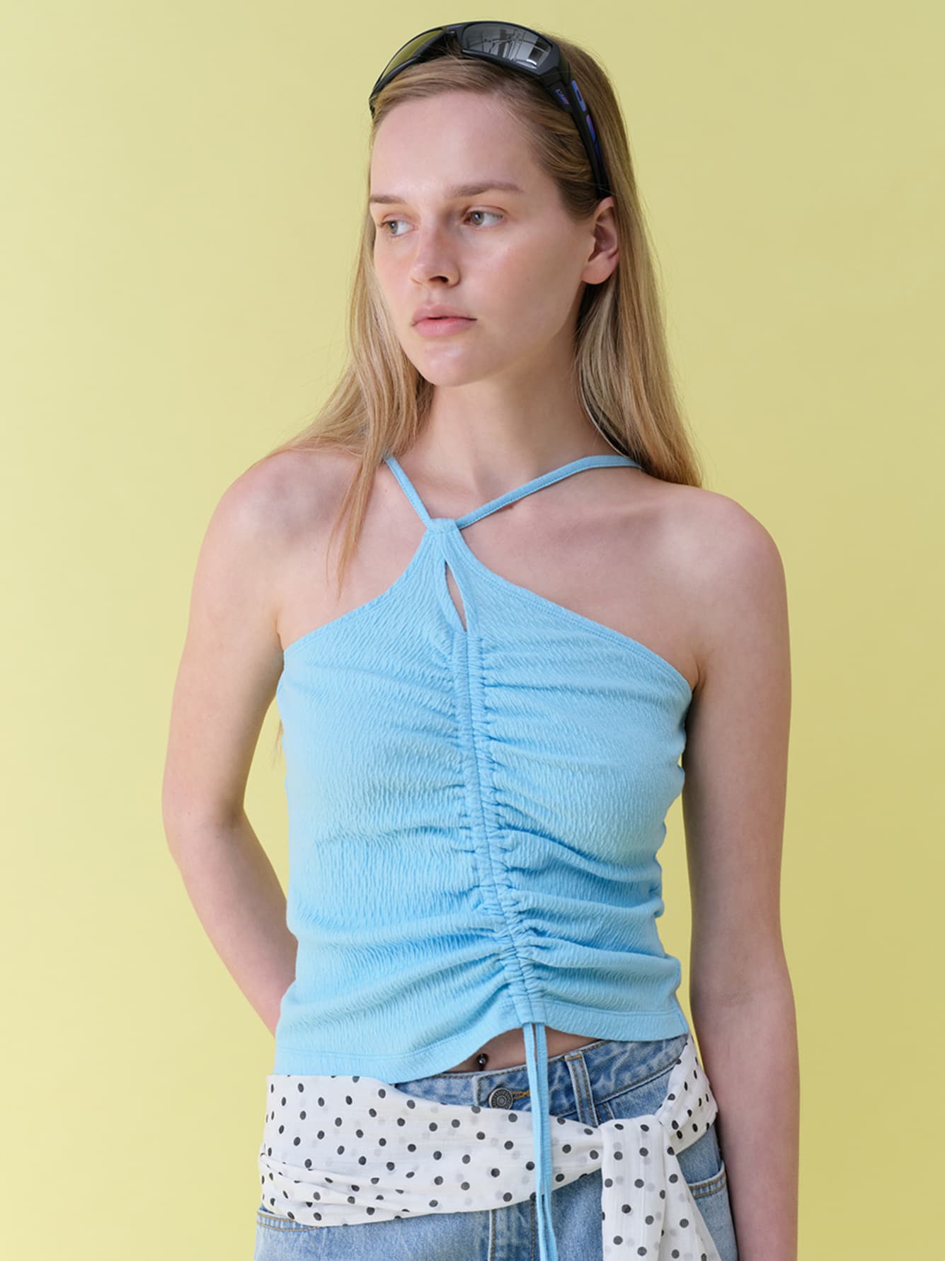 Wrinkle-Texture Shirred Top — vue 3