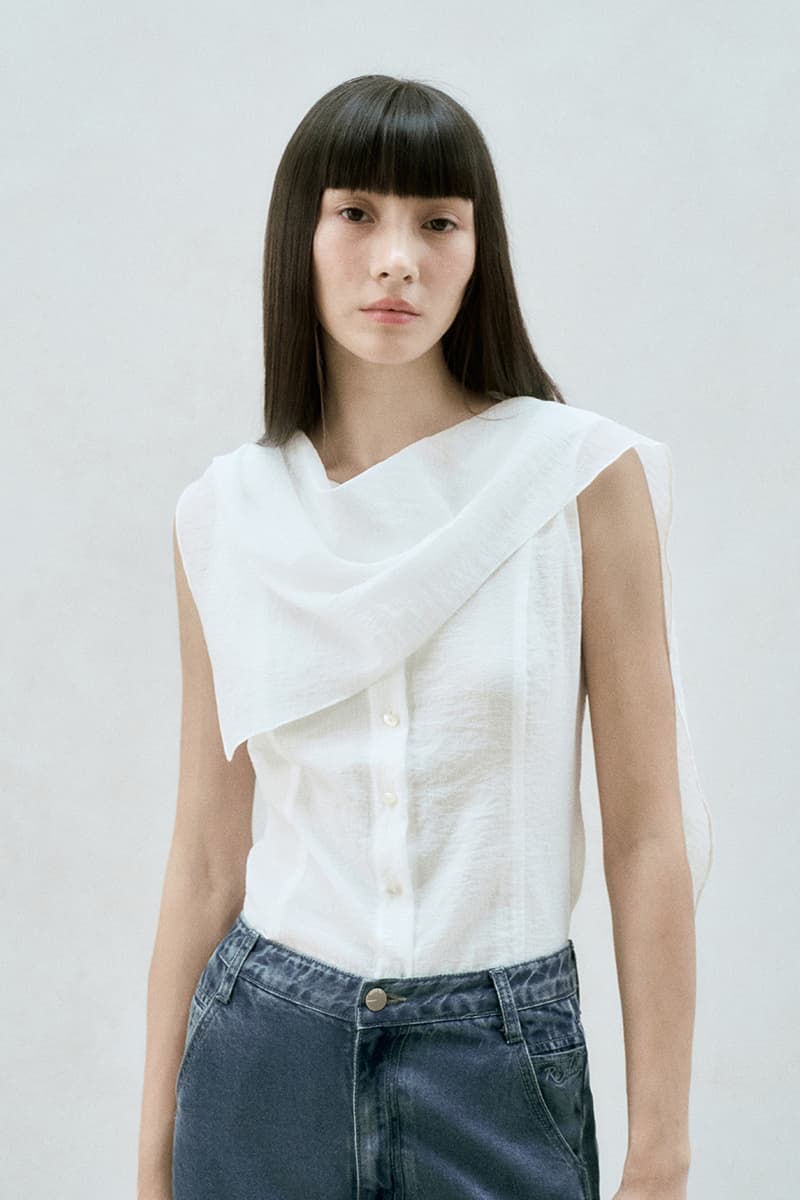 Draped Scarf Sleeveless Blouse White