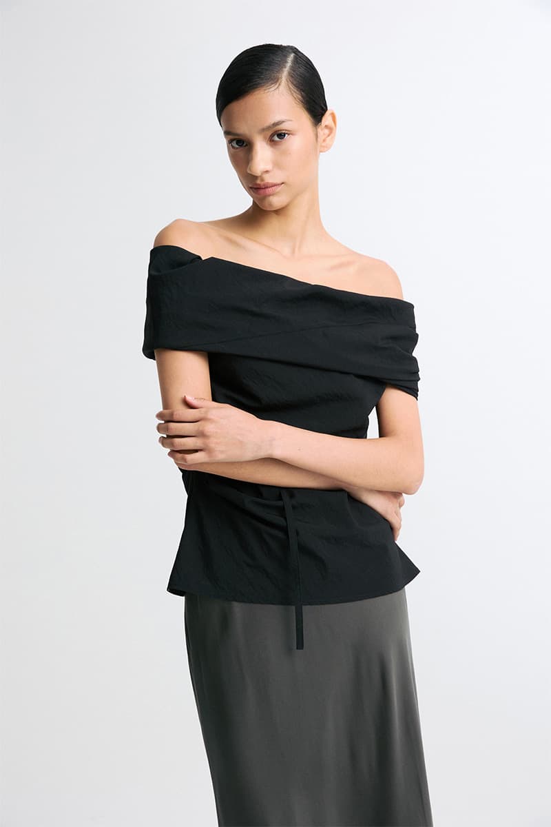 Off Shoulder Belted Blouse Black