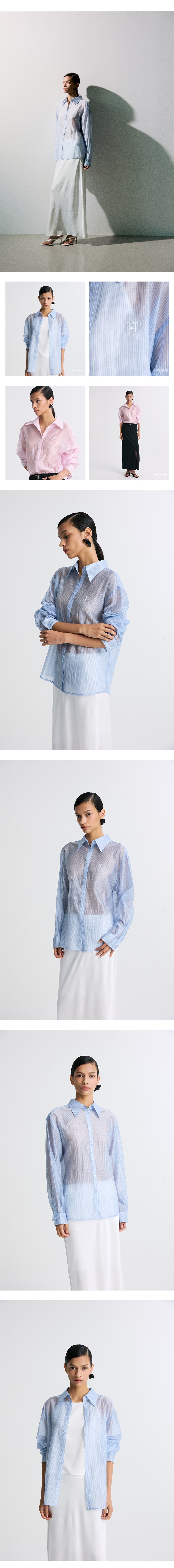 Sheer Checked Shirt Check Blue — vue 7