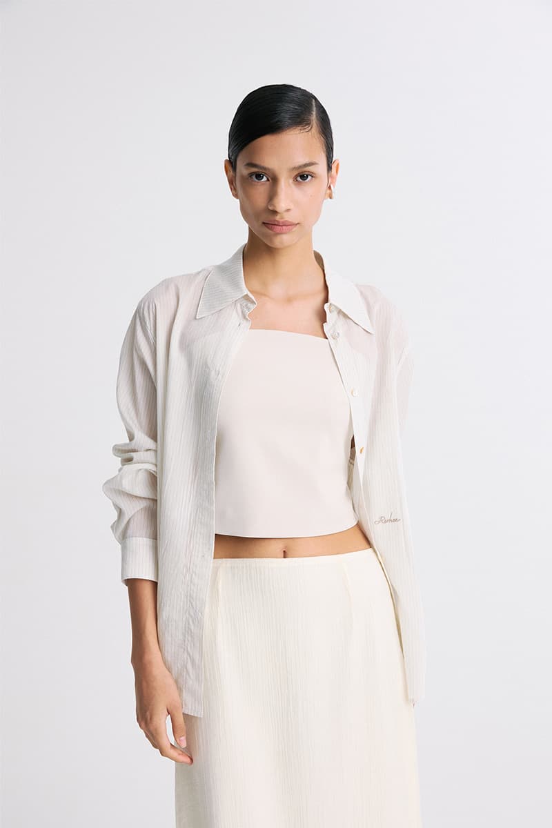 Sheer Striped Shirt Beige Stripe