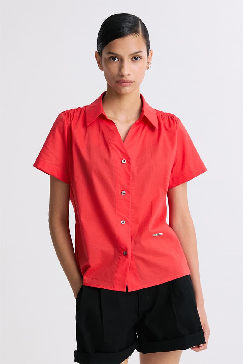 Gathered Shoulder Shirt Red — vue 2