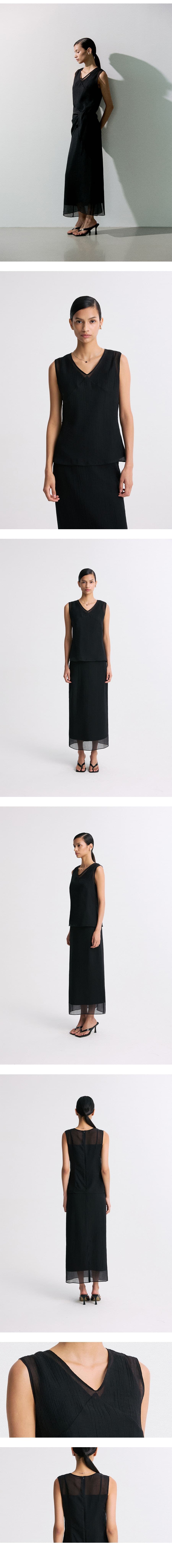Layered Detail Sheer Sleeveless Top Black — vue 8