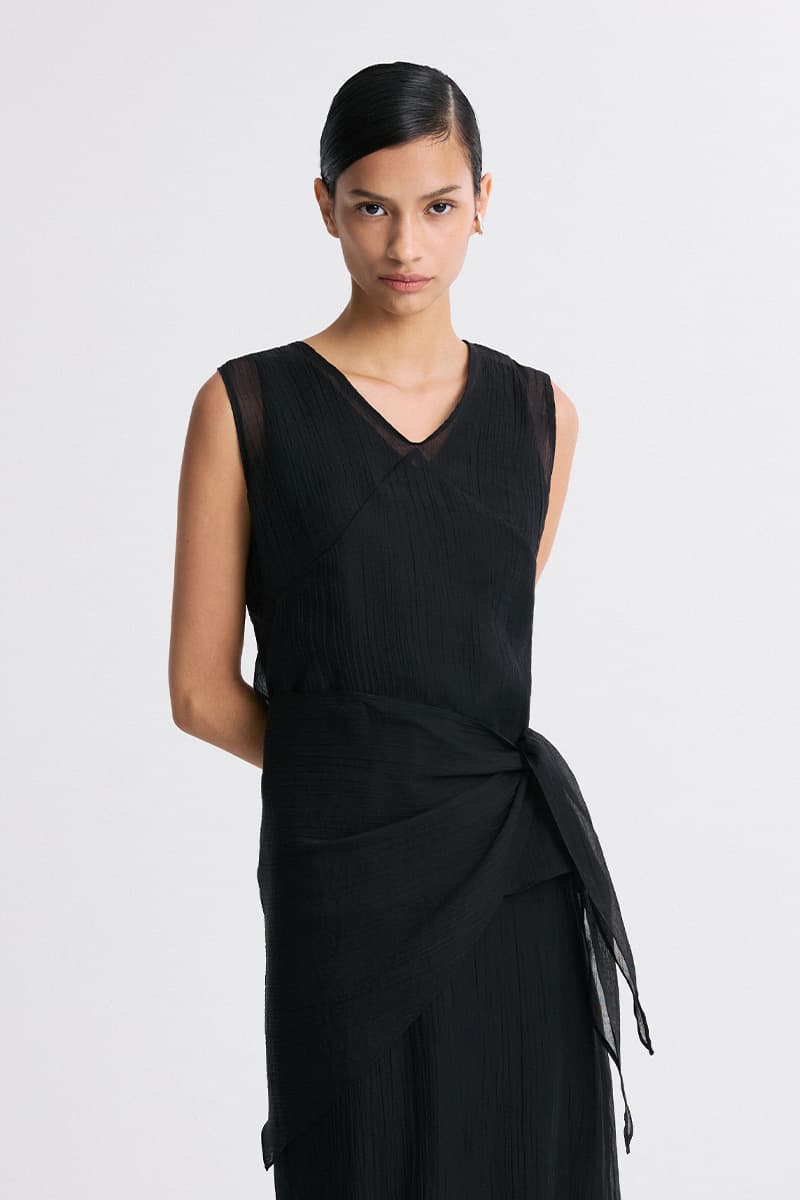 Layered Detail Sheer Sleeveless Top Black
