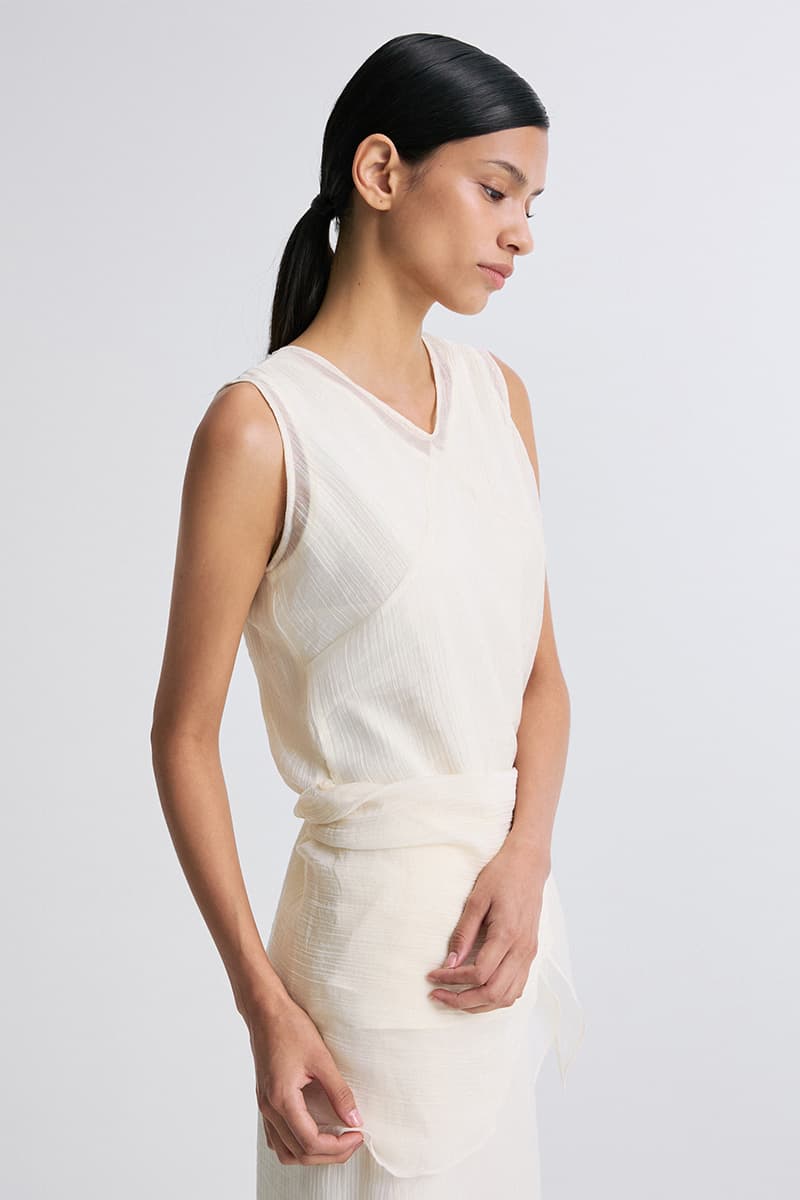 Layered Detail Sheer Sleeveless Top Pearl