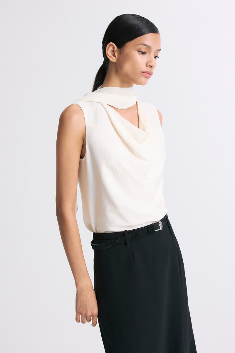 Scarf-Neck Draped Sleeveless Blouse — vue 3