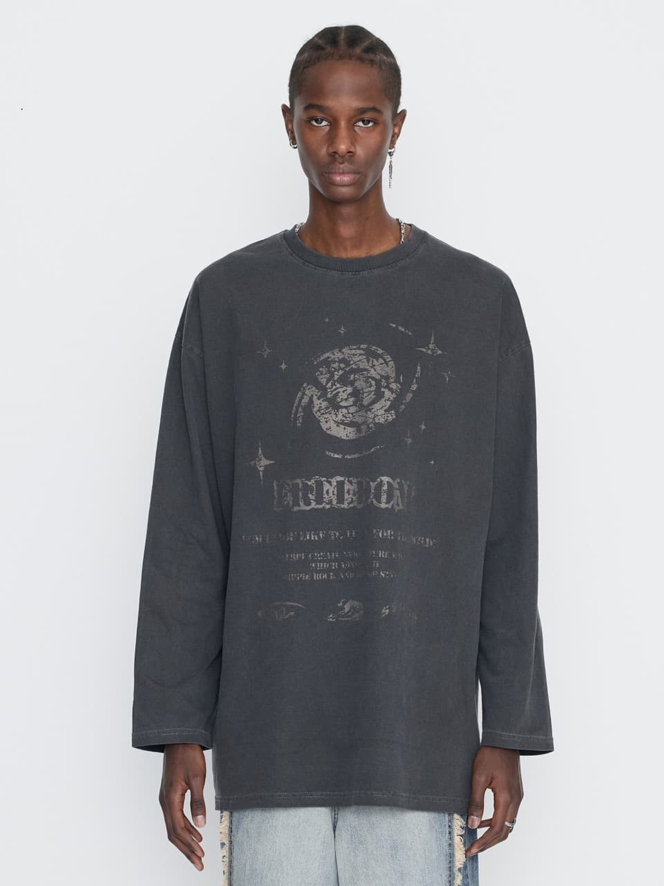 Into The Galaxy Pigment Long Sleeve T Charcoal