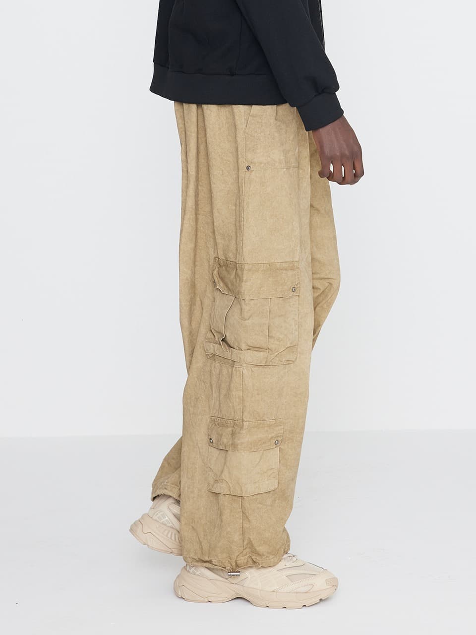 Washing Cotton Cargo Banding Pants Vintage Beige