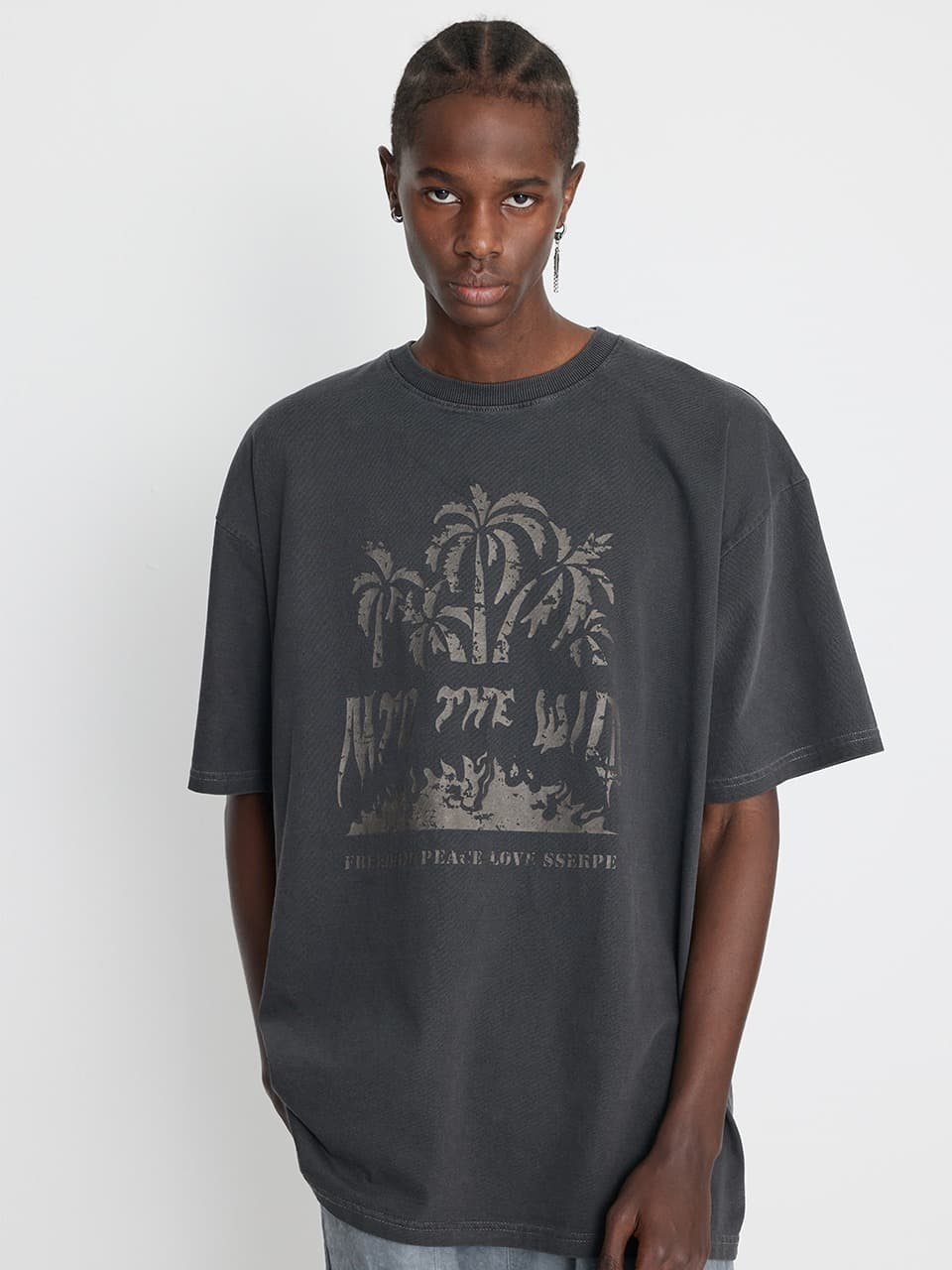Into The Jungle Pigment Half Sleeve T Charcoal