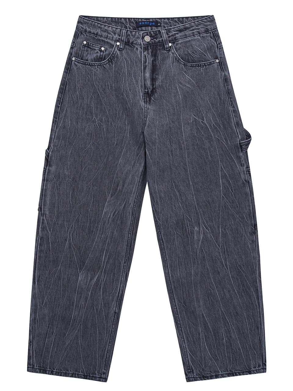 Curved Carpenter Crack Denim Pants Grey