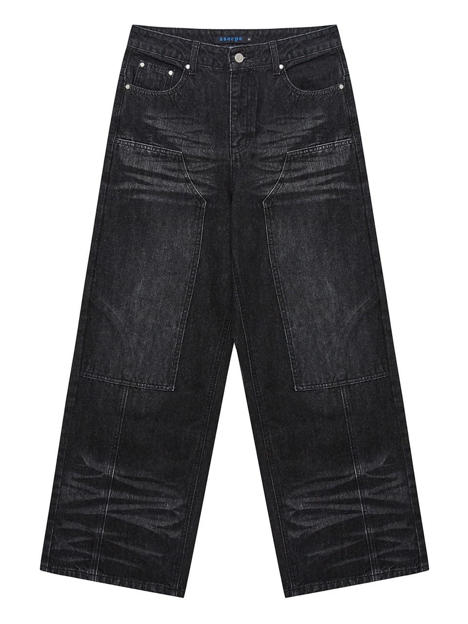 Double Knee Carpenter Wide Denim Pants Black