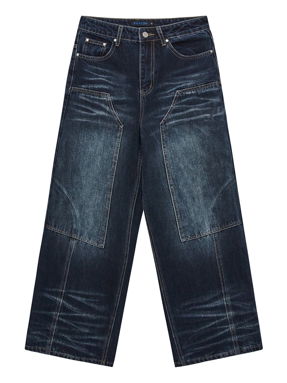Double Knee Carpenter Wide Denim Pants Blue