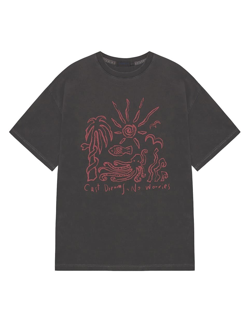 Cast Dreams No Worries Pigment Half Sleeve T Charcoal