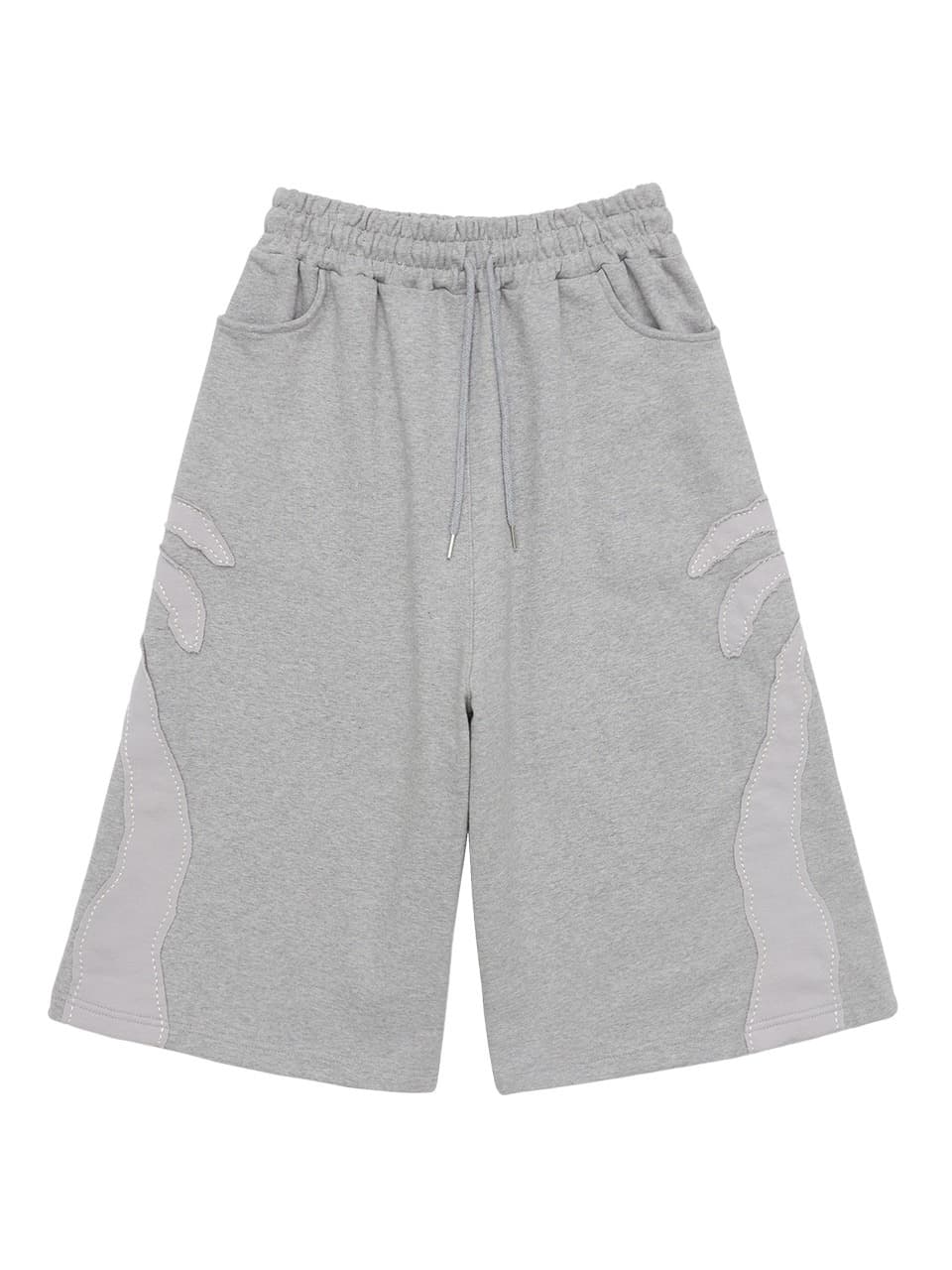 Palm Tree Applique Bermuda Sweat Pants Melange Grey