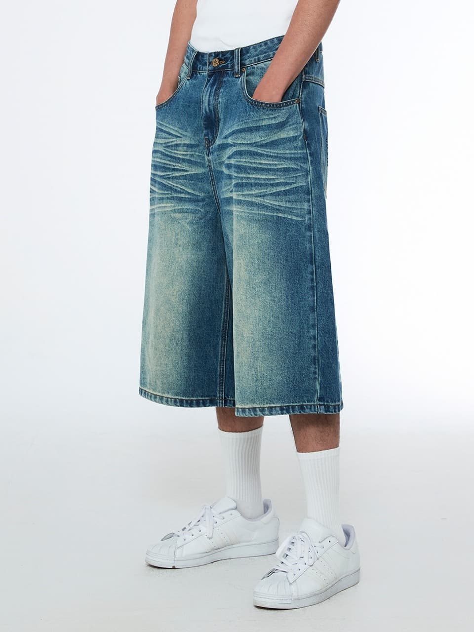 Snake Bermuda Denim Pants Vintage Blue