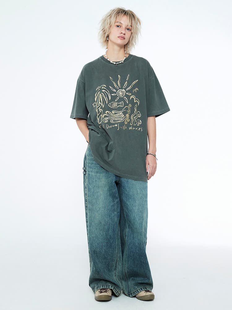 Daily Boy Wide Denim Pants Turquoise — vue 3