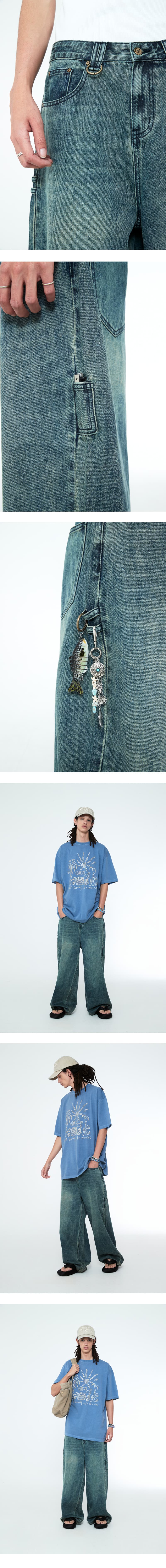 Daily Boy Wide Denim Pants Turquoise — vue 4