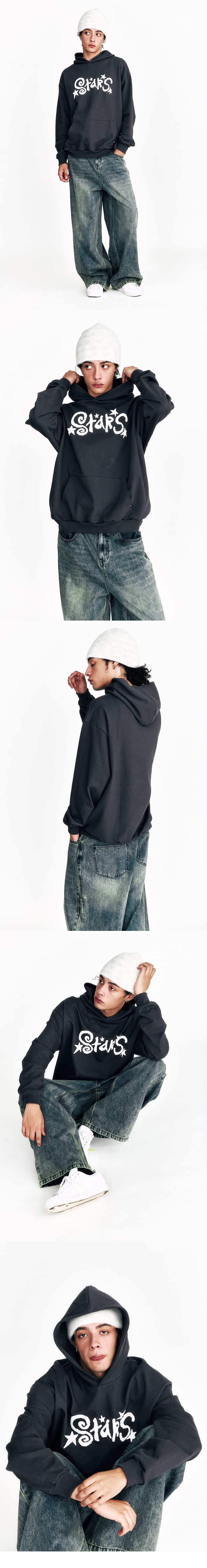 Star Embossed Hoodie Charcoal — vue 5