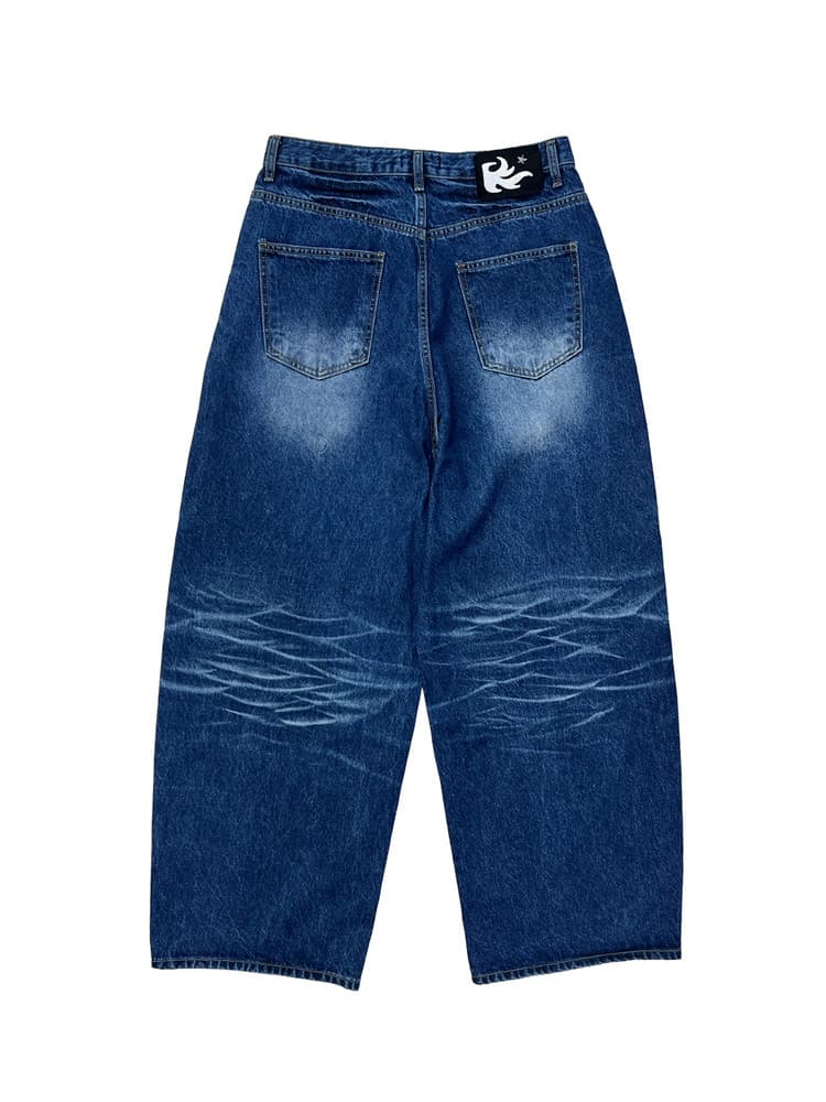 Starry Night Washed Wide Denim Pants Blue — vue 3