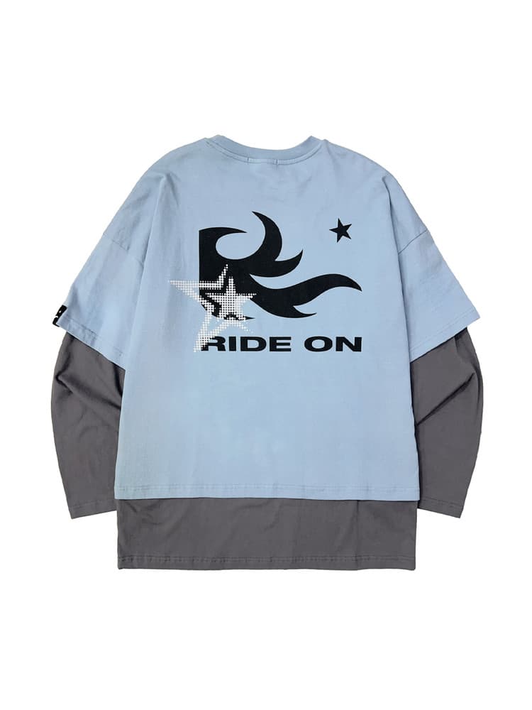 Flame Star Layered Long Sleeve T Light Blue — vue 1