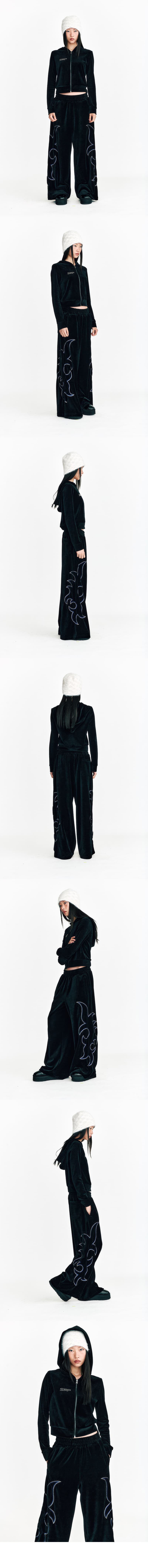Stud Velvet Crop Hoodie Zip Up Puma Black — vue 5