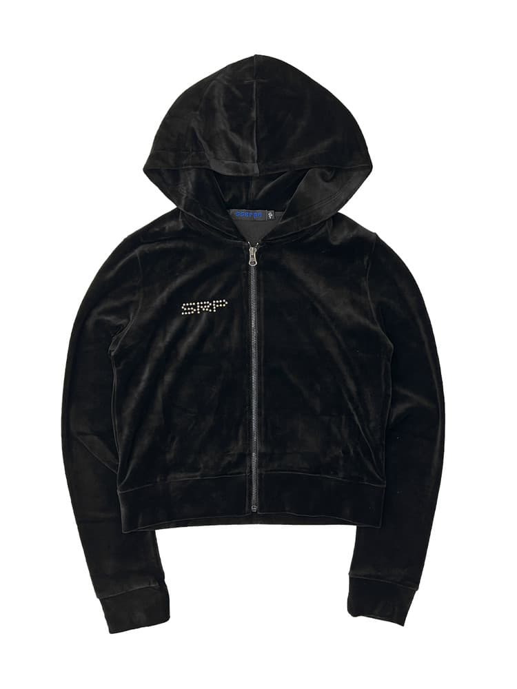 Stud Velvet Crop Hoodie Zip Up Puma Black — vue 1