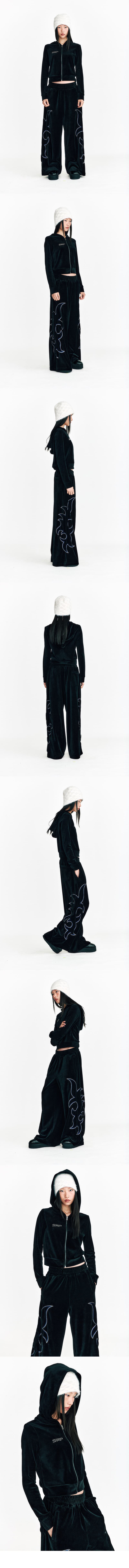 Western Embroidery Velvet Wide Pants Puma Black — vue 5