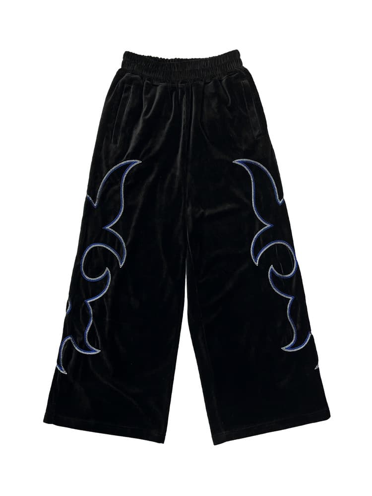 Western Embroidery Velvet Wide Pants Puma Black — vue 1
