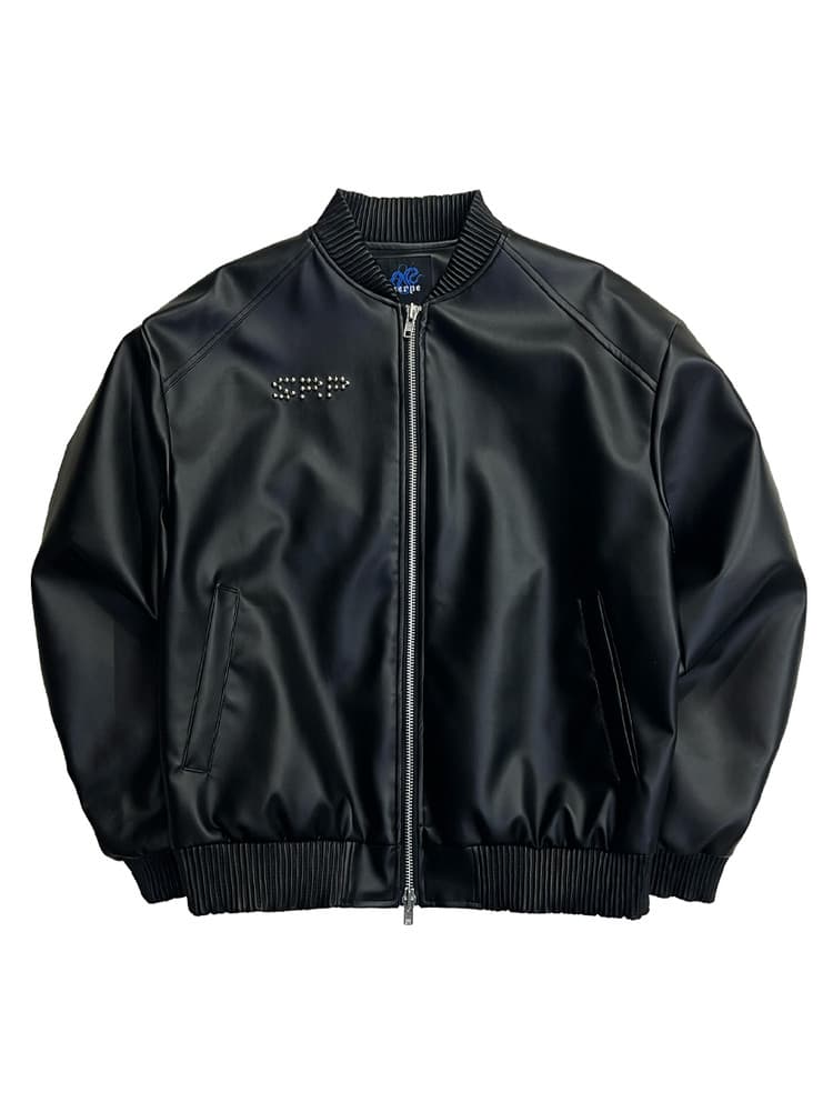 Flame Stars Stud Bomber Vegan Leather Jacket — vue 3