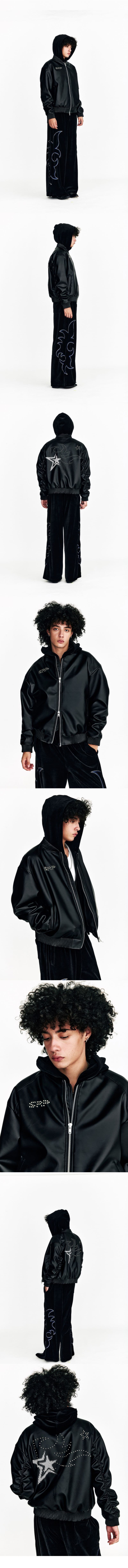 Flame Stars Stud Bomber Vegan Leather Jacket — vue 5