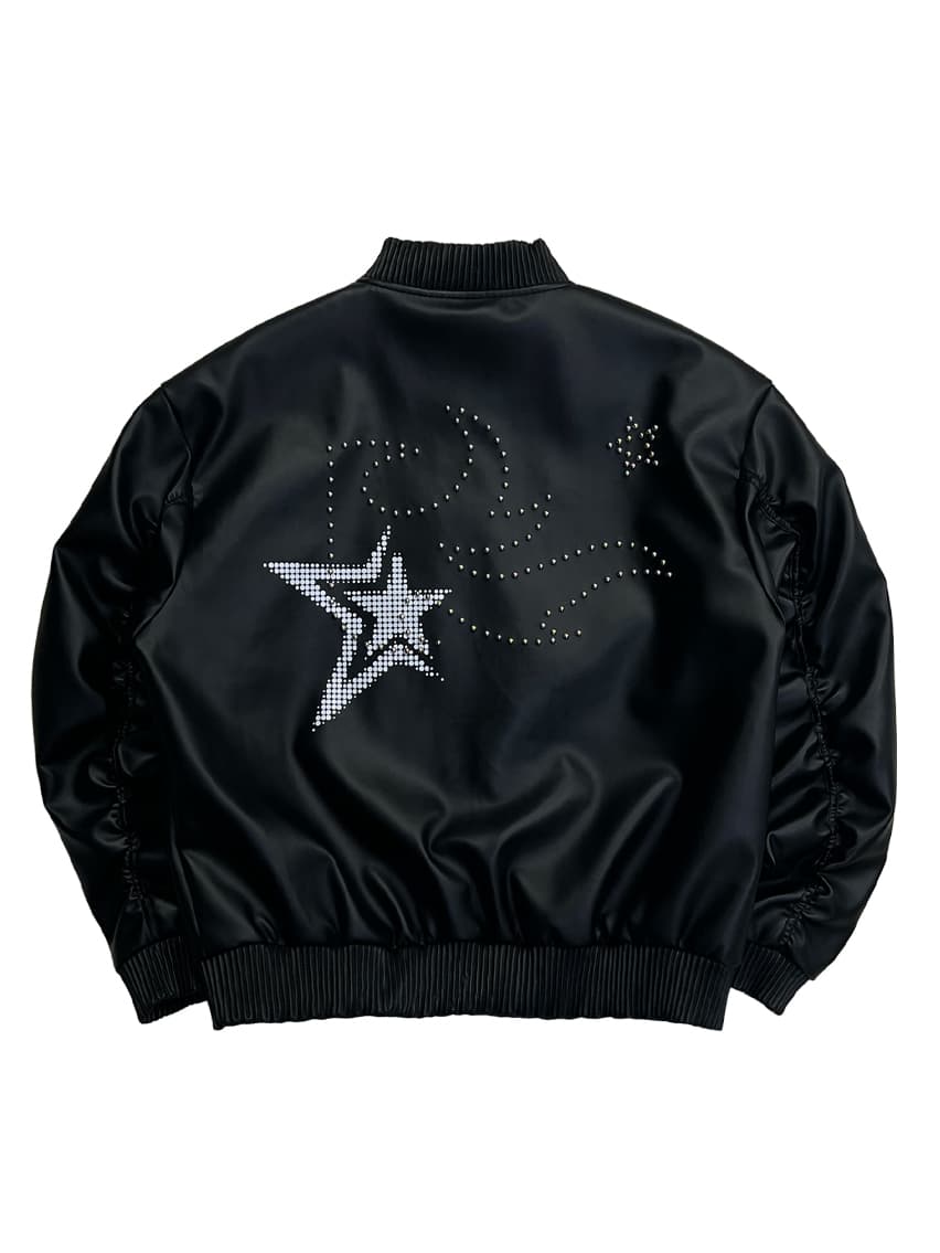 Flame Stars Stud Bomber Vegan Leather Jacket