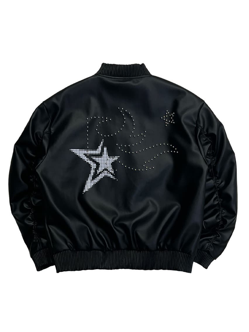 Flame Stars Stud Bomber Vegan Leather Jacket