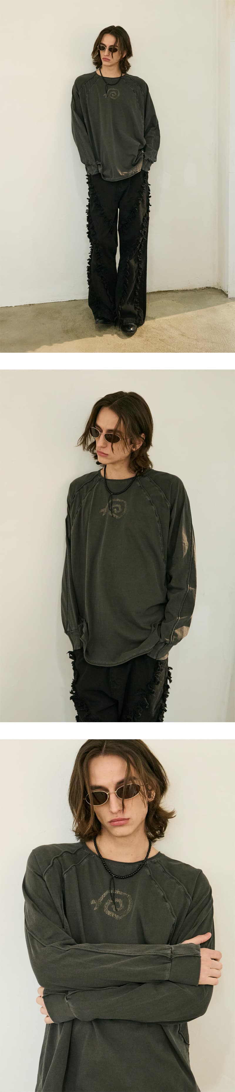 Raw Pigment Finger Hole Long Sleeve T Charcoal — vue 5