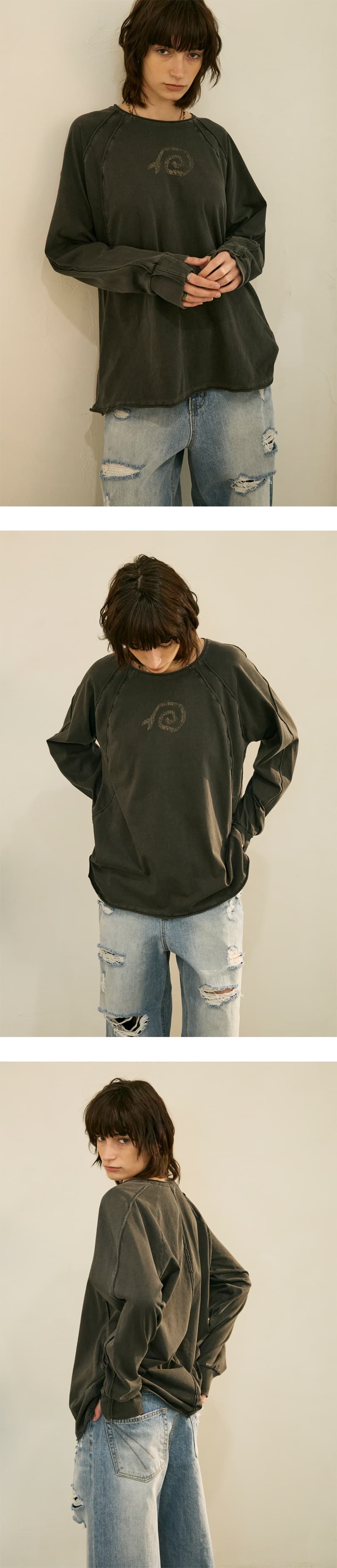 Raw Pigment Finger Hole Long Sleeve T Charcoal — vue 6