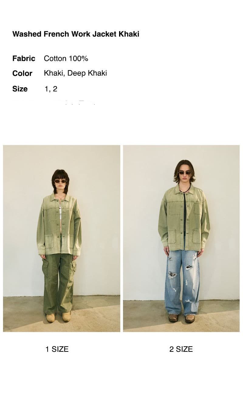 Washed French Work Jacket Khaki — vue 4