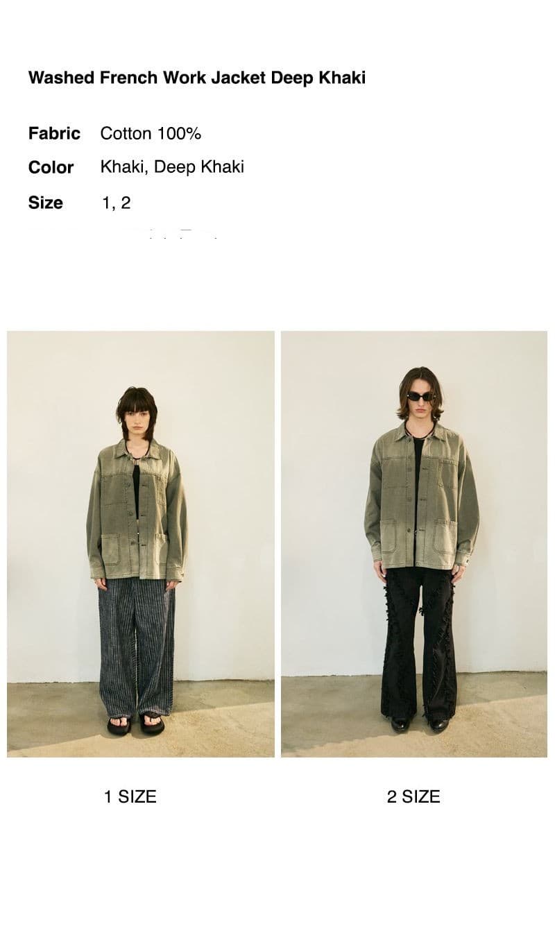 Washed French Work Jacket Deep Khaki — vue 4