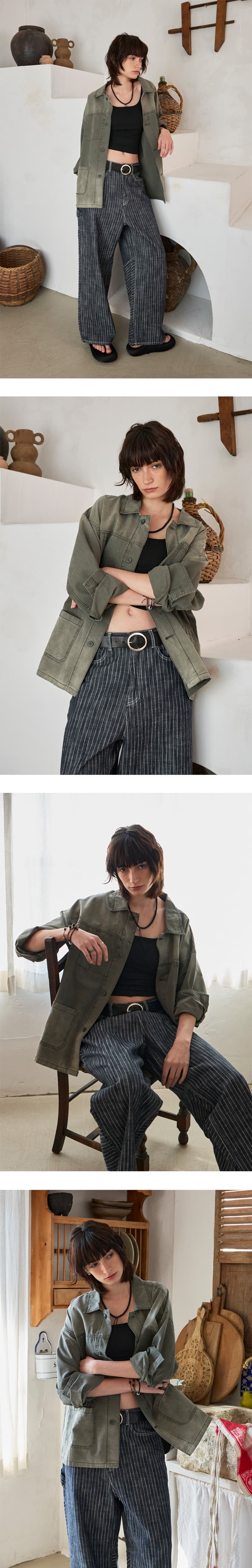 Washed French Work Jacket Deep Khaki — vue 5