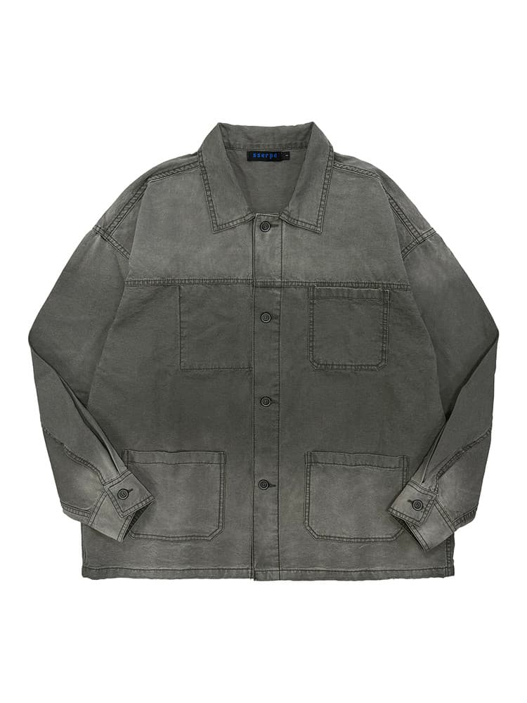 Washed French Work Jacket Deep Khaki — vue 1