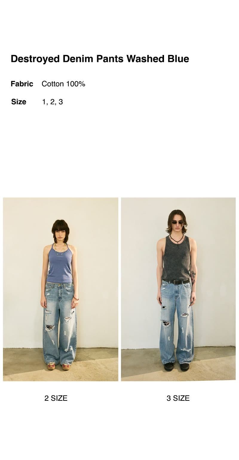 Destroyed Denim Pants Washed Blue — vue 4