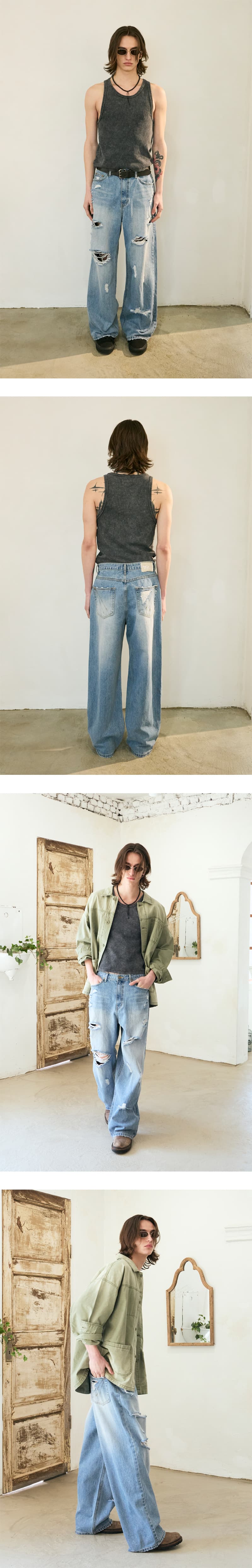 Destroyed Denim Pants Washed Blue — vue 5