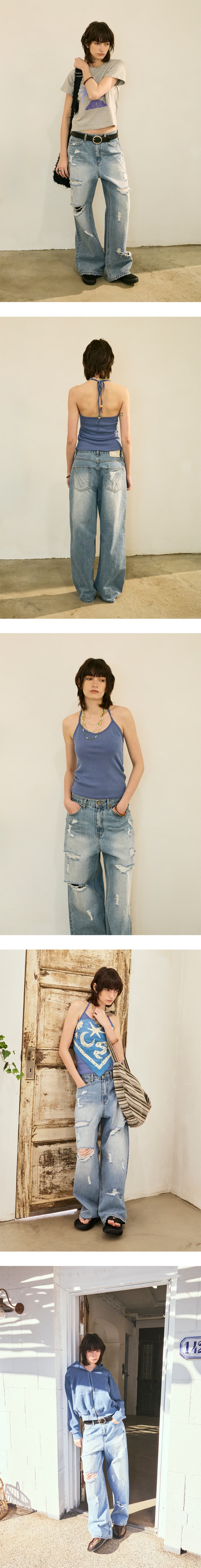 Destroyed Denim Pants Washed Blue — vue 6